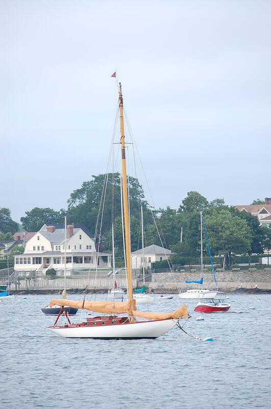 Newport Ri Art Print featuring the photograph Newport RI Wooden Sailboat by Mary McAvoy