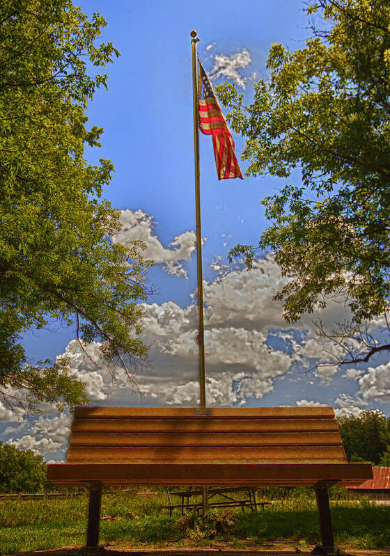 Flag Art Print featuring the photograph Old Glory Bench by Bill and Linda Tiepelman