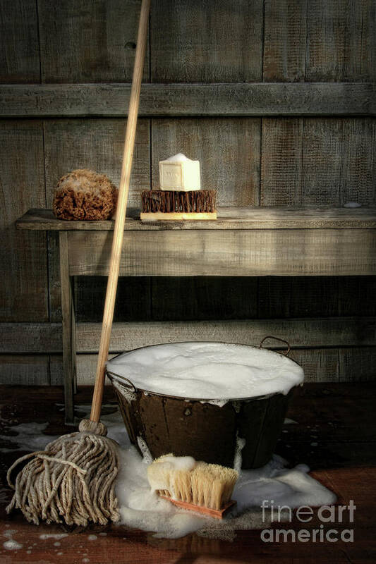 Mop with bucket and scrub brushes Photograph by Sandra Cunningham - Fine  Art America