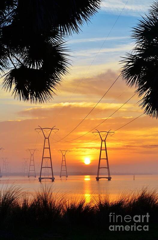 Sunrise Art Print featuring the photograph Powerline Sunrise by Lynda Dawson-Youngclaus