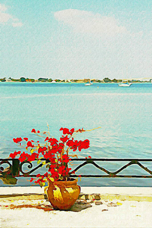 Red Art Print featuring the photograph Red Flowers on the Bay by Joan McArthur