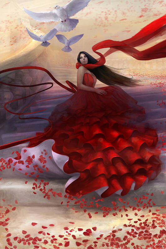 Red Dress Art Print featuring the digital art Reflecting Back by Steve Goad