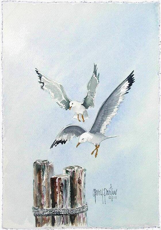 Seagulls Art Print featuring the painting Resting Posts by Gary Partin