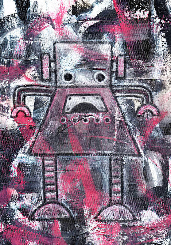 Robot Art Print featuring the mixed media Ruby Robot by Roseanne Jones
