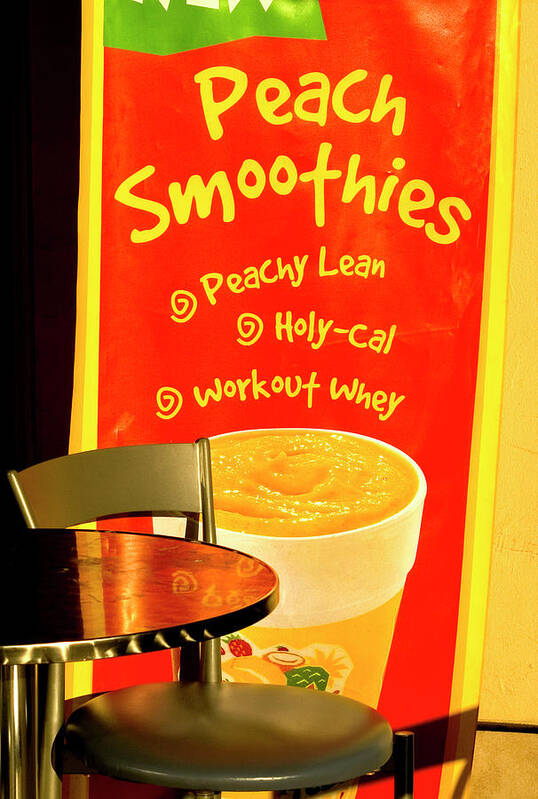 Sign Art Print featuring the photograph Side walk sign art Smoothies by James Bethanis