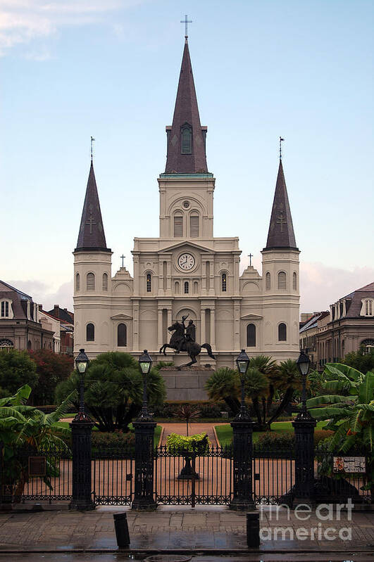 Travelpixpro New Orleans Art Print featuring the photograph St Louis Cathedral on Jackson Square in the French Quarter New Orleans by Shawn O'Brien
