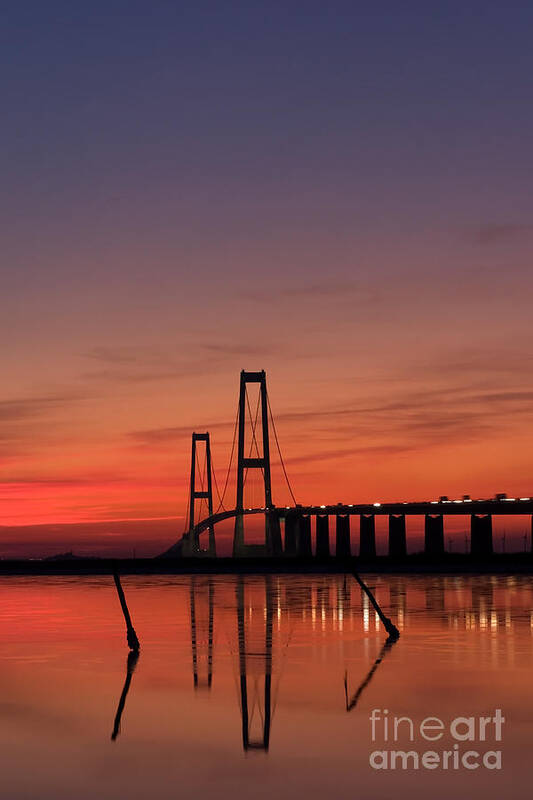 Water Art Print featuring the photograph Sunset by the bridge by Jorgen Norgaard