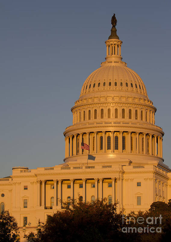 Us Capital Dome Sunset Glow Art Print featuring the photograph US Capital Dome Sunset Glow by Dustin K Ryan