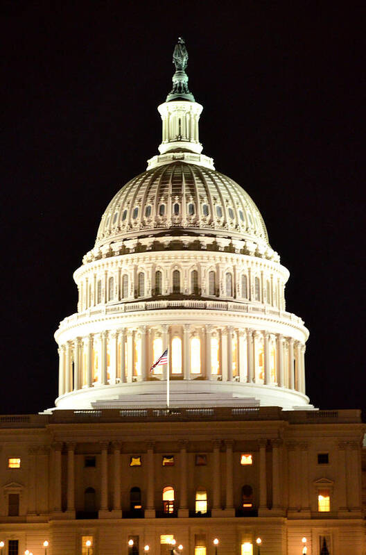 Us Capitol Art Print featuring the photograph US Capitol at Night by Pravine Chester