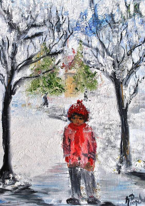 Winter Season Art Print featuring the painting Walking Alone by Evelina Popilian