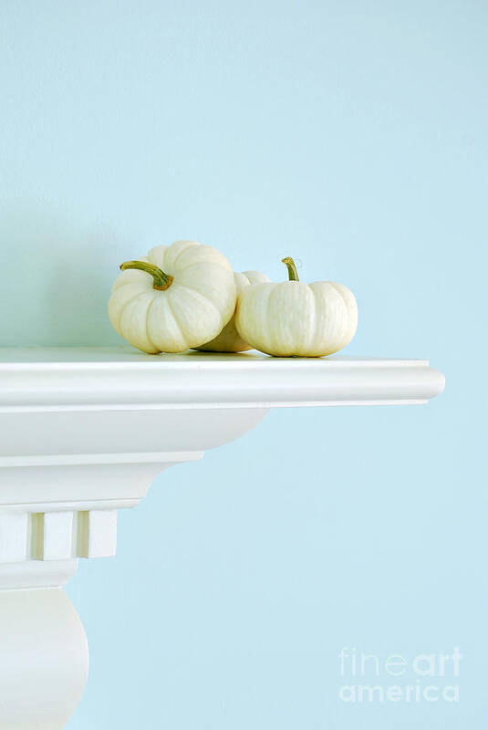 Mantle Art Print featuring the photograph White Pumpkins by HD Connelly