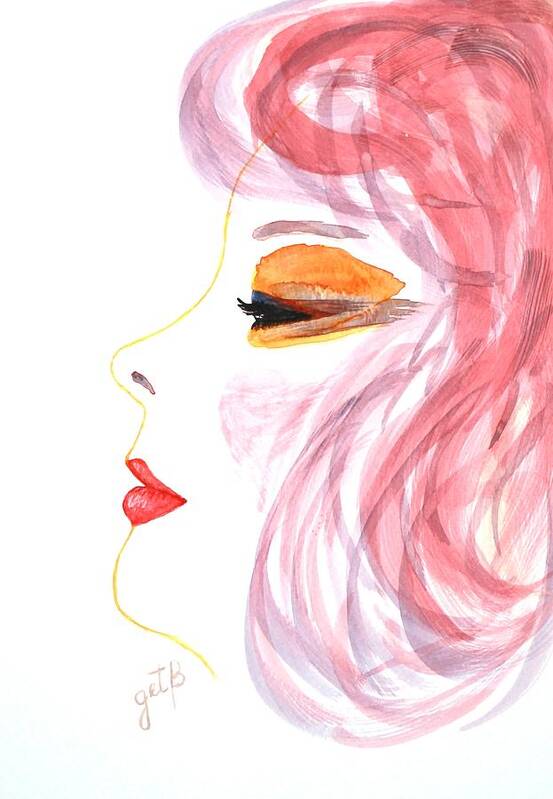 Woman Face Art Print featuring the painting Woman Inner Trust watercolor painting by Georgeta Blanaru