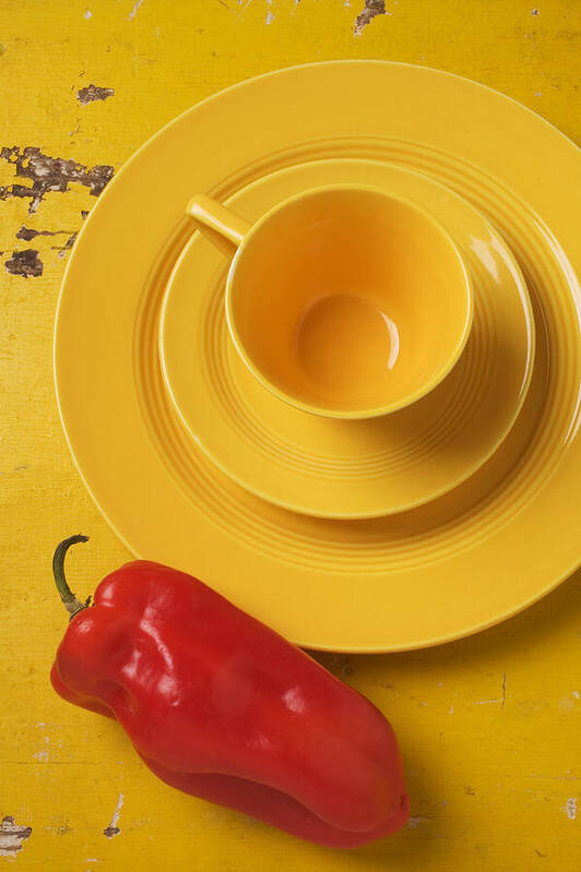 Yellow Art Print featuring the photograph Yellow Cup And Plate by Garry Gay