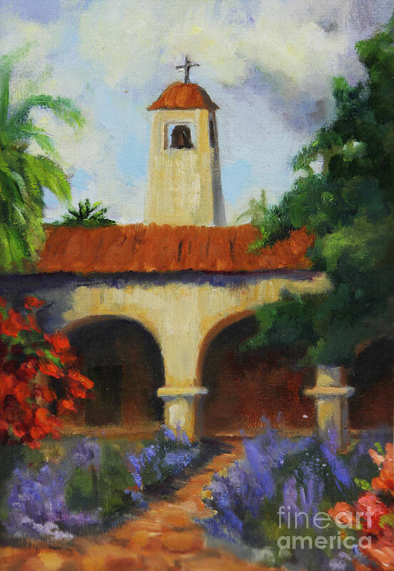San Juan Capistrano Art Print featuring the painting Mission San Juan Capistrano by Maria Hunt