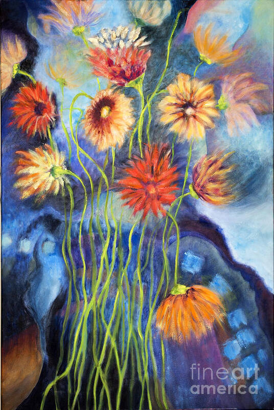 Abstract Art Print featuring the painting 01314 African Daisies by AnneKarin Glass