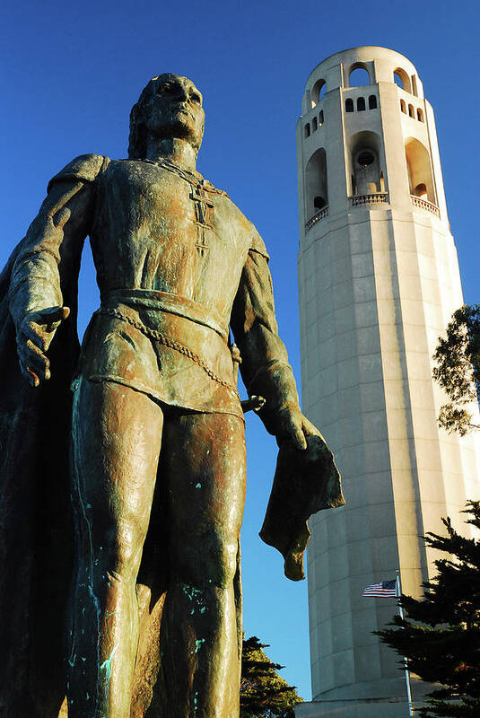 Coit Art Print featuring the photograph Columbus and the Coit Tower #1 by James Kirkikis