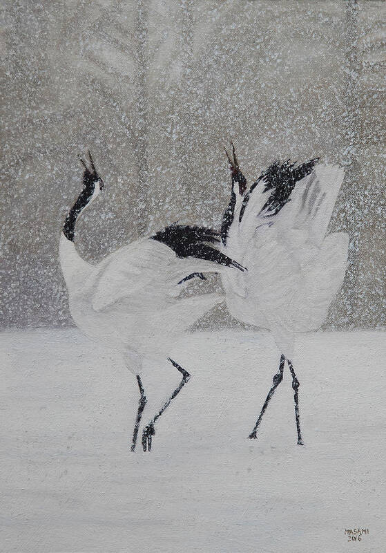 Bird Art Print featuring the painting Courtship Dance #1 by Masami Iida