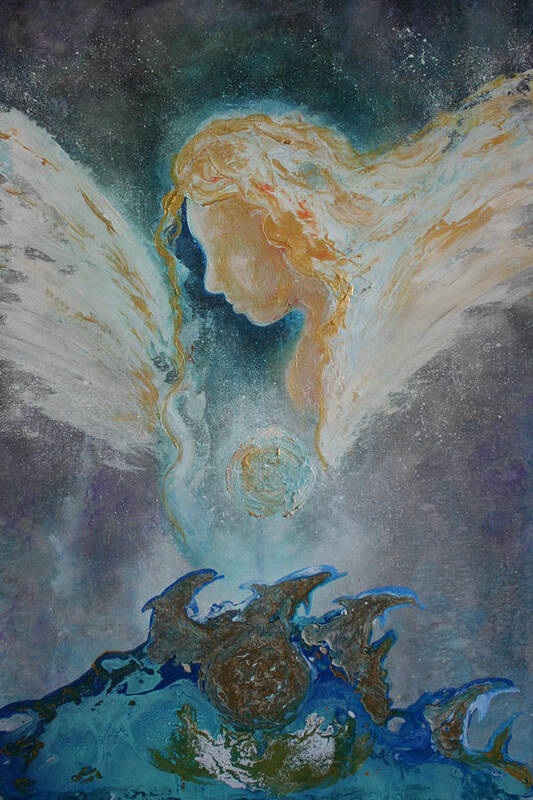 Dolphin Acrylic Resin Art Print featuring the painting Angelic Encounters by Alma Yamazaki
