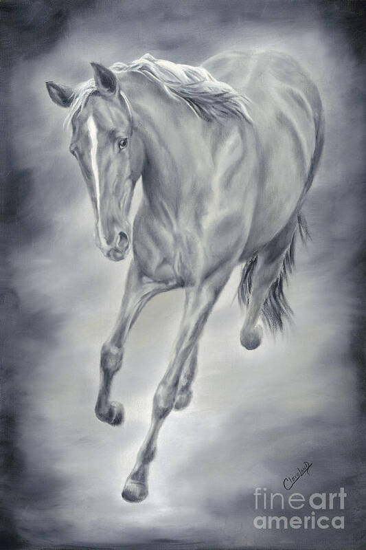 Horse Paintings Art Print featuring the painting Here She Comes #1 by Cathy Cleveland