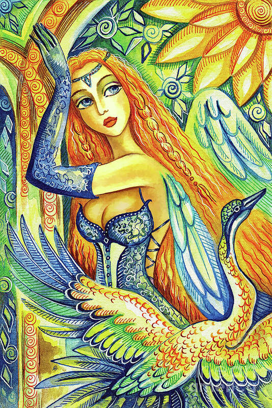 Bird Fairy Art Print featuring the painting Fairy Leda and the Swan by Eva Campbell