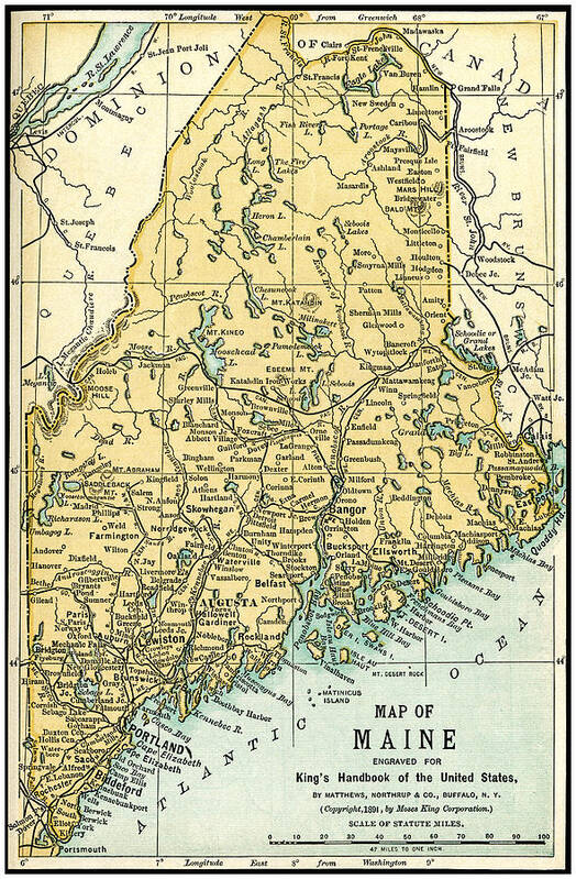 Maine Art Print featuring the photograph Maine Antique Map 1891 by Phil Cardamone