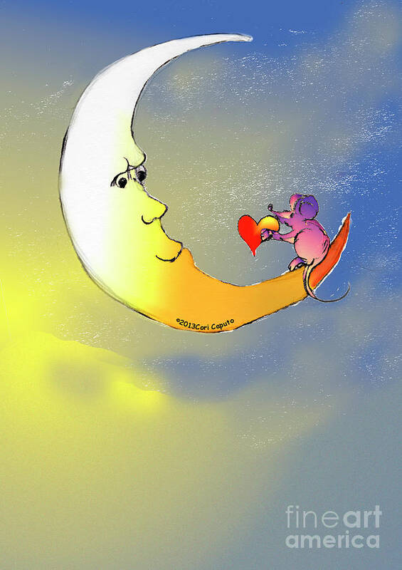 Mouse Art Print featuring the digital art Mouse Loves Moon #1 by Cori Caputo