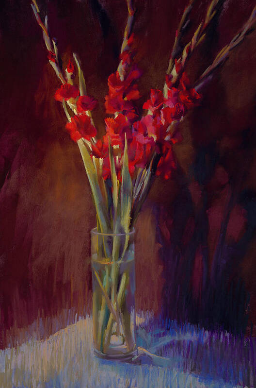 Floral Art Print featuring the painting Red Gladiolus #2 by Cathy Locke