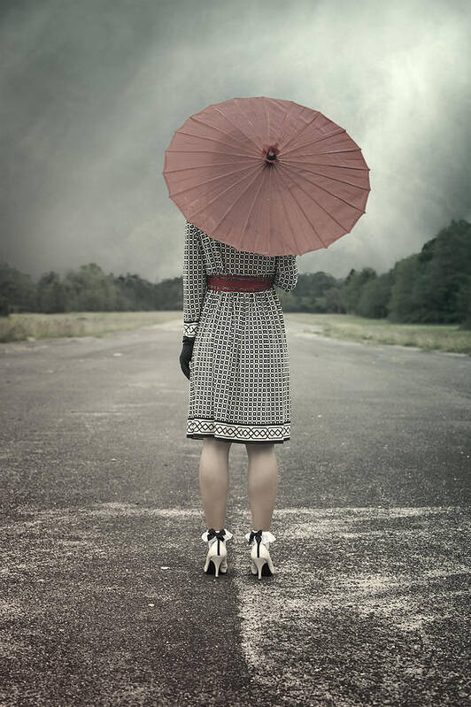 Woman Art Print featuring the photograph Red Umbrella #1 by Joana Kruse