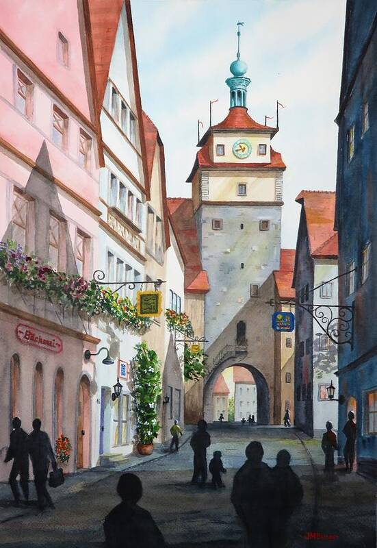 Tower Art Print featuring the painting Rothenburg Tower by Joseph Burger