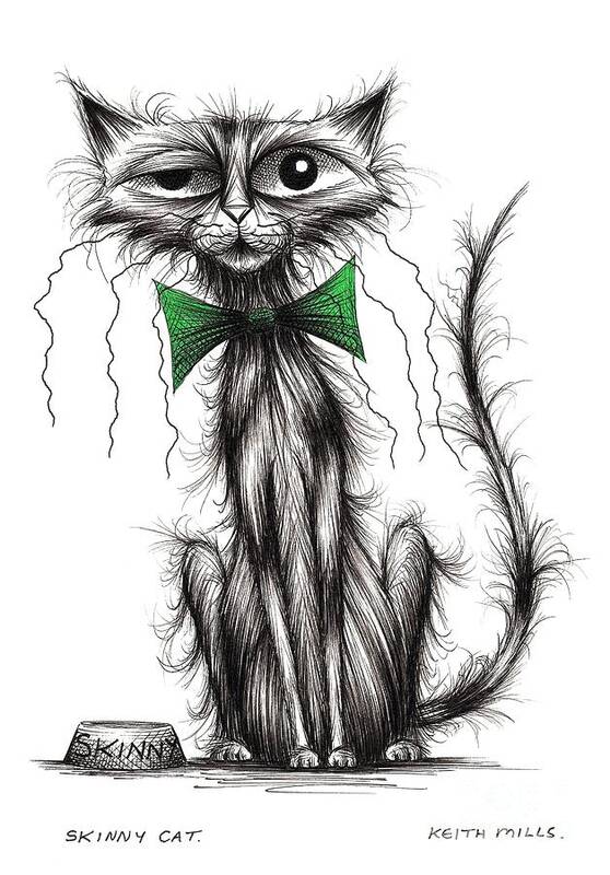 Skinny Cat Art Print featuring the drawing Skinny cat #3 by Keith Mills