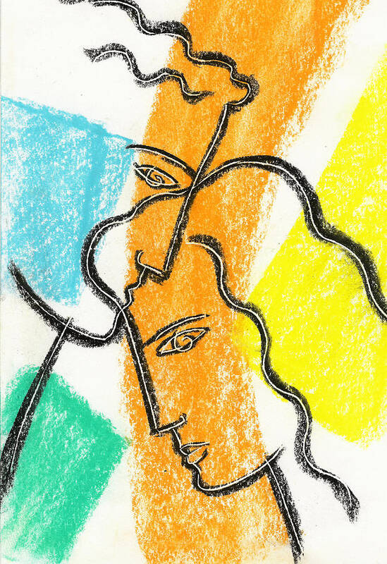  Balance Bonding Boyfriend Color Color Image Colour Connecting Connection Couple Drawing Face Female Friend Friendship Girlfriend Head Husband Illustration Illustration And Painting Jointly Lineart Male Man Men And Women People Person Profile Side View Spouse Supportive Sweetheart Together Unification Unifying Vertical Wife Woman Art Print featuring the painting Together #2 by Leon Zernitsky