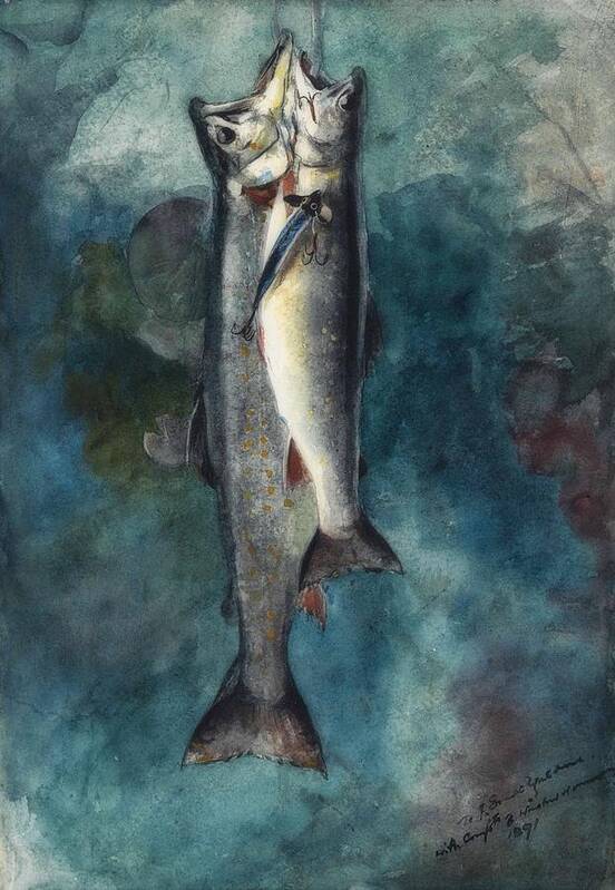 Winslow Homer Art Print featuring the drawing Two Trout #2 by Winslow Homer