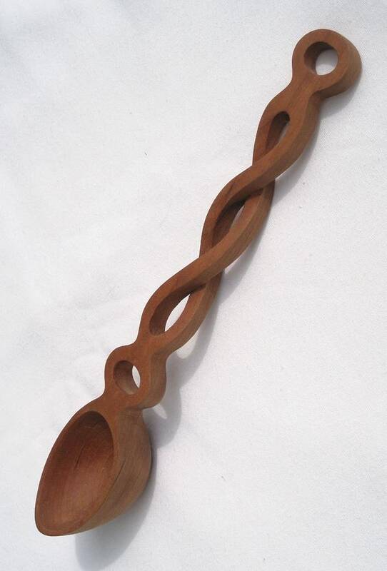 Celtic Spiral Welsh Spoon Carved From Cherry Wood. Art Print featuring the sculpture Welsh Spoon #1 by Jack Harries