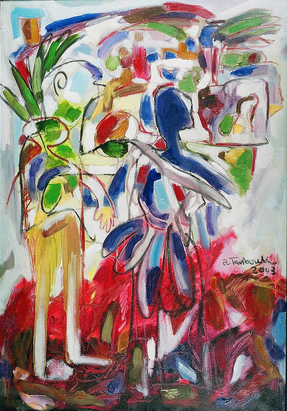 People-abstract-figures-baird Art Print featuring the painting Painting #14 by Ibrahim El tanbouli