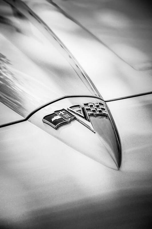 1964 Chevrolet Corvette Sting Ray Gm Styling Coupe Hood Emblem Art Print featuring the photograph 1964 Chevrolet Corvette Sting Ray GM Styling Coupe Hood Emblem -0111bw by Jill Reger