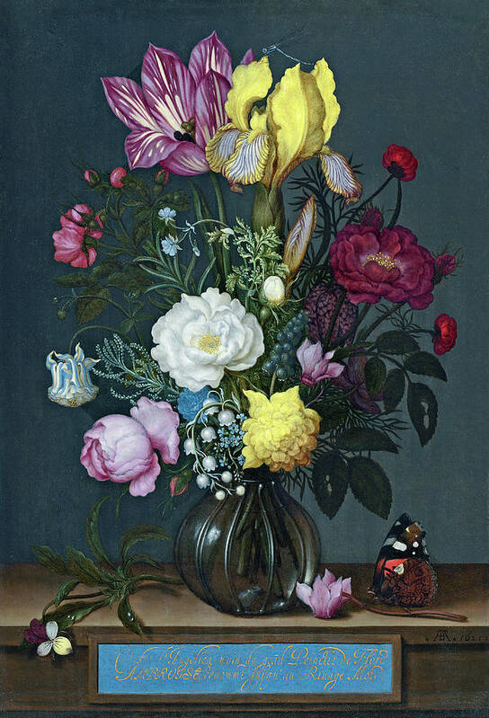 Ambrosius Bosschaert The Elder Art Print featuring the painting Bouquet of Flowers in a Glass Vase #1 by Ambrosius Bosschaert the Elder