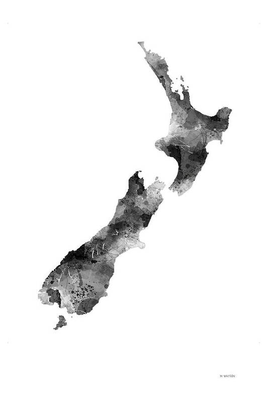 New Zealand Art Art Print featuring the digital art New Zealand Map #2 by Marlene Watson