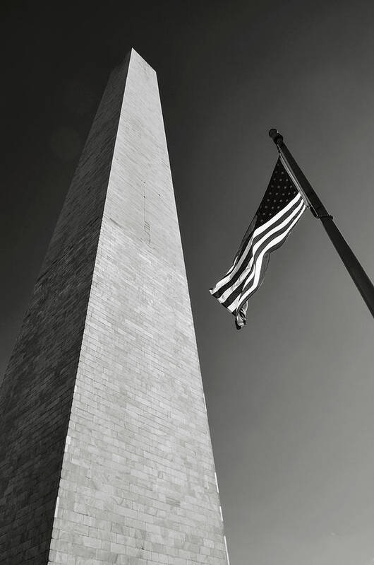 History Art Print featuring the photograph Washington Monument and American Flag #3 by Brandon Bourdages