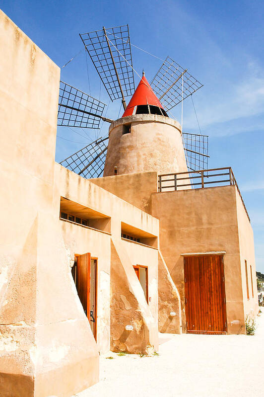 Europe Art Print featuring the photograph Windmill - Trapani Salt Flats #1 by Kayme Clark