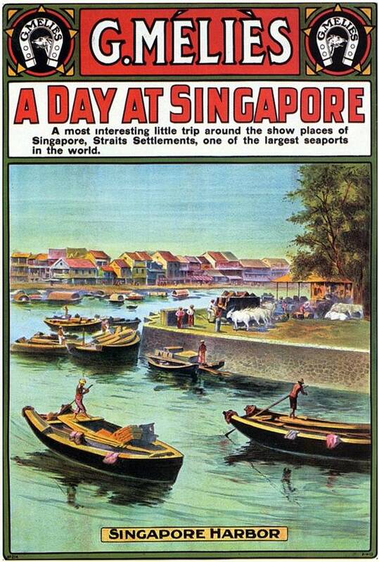 Singapore Art Print featuring the mixed media A Day at Singapore - Singapore Harbor - Retro travel Poster - Vintage Poster by Studio Grafiikka