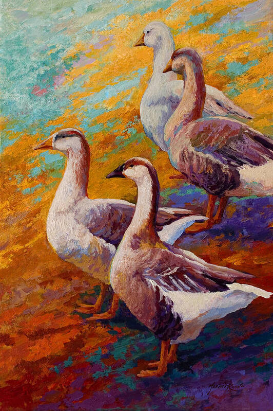 Geese Art Print featuring the painting A Gaggle Of Four by Marion Rose