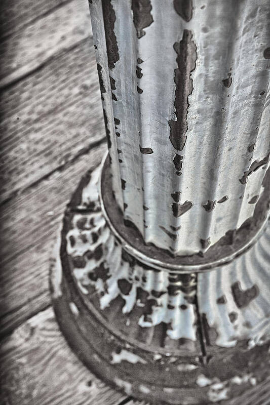 Post Art Print featuring the photograph A Peeling Post in Monochrome by Caitlyn Grasso