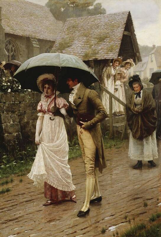 A Wet Sunday Morning Art Print featuring the painting A Wet Sunday Morning by Edmund Blair Leighton