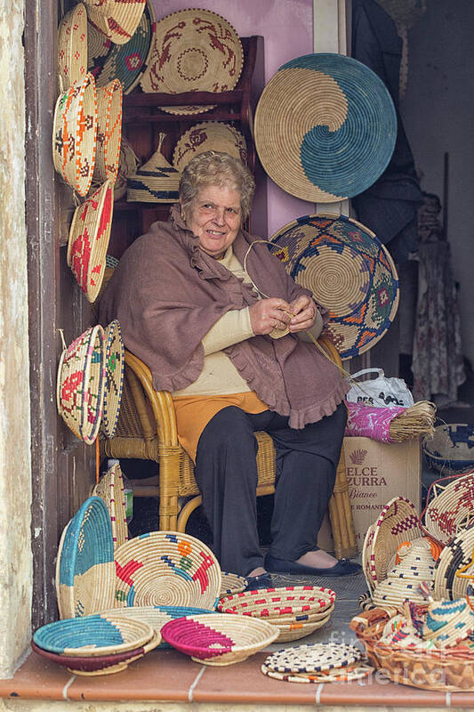 Adult Art Print featuring the photograph A woman weaving baskets in Castelsardo by Patricia Hofmeester