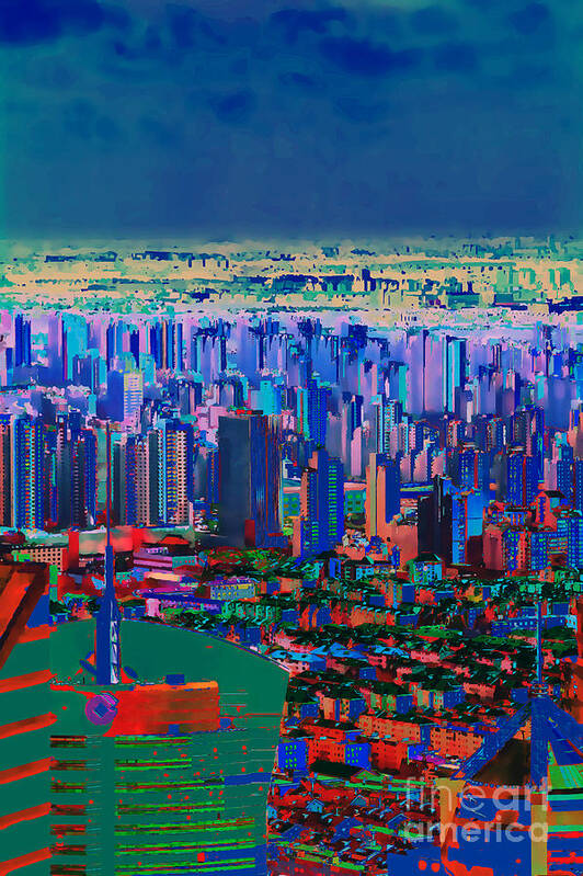 City Art Print featuring the digital art A World Away - Shanghai NIght by Xine Segalas