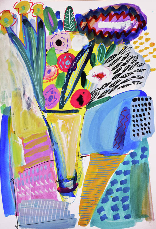 Art Art Print featuring the painting Abstract still life with flowers by Amara Dacer