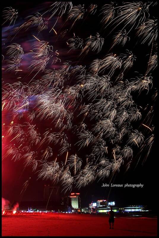 Fireworks Art Print featuring the photograph AC Fireworks 2 by John Loreaux