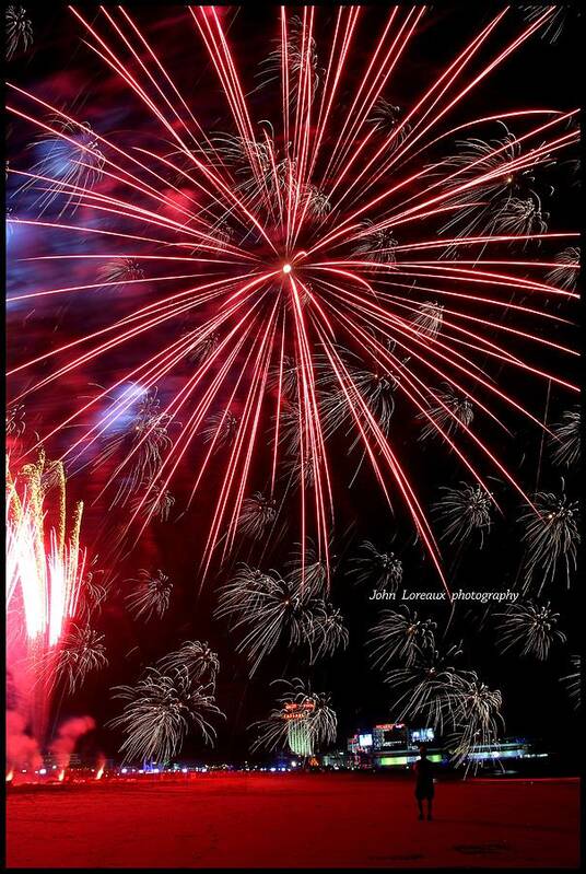 Fireworks Art Print featuring the photograph AC Fireworks by John Loreaux