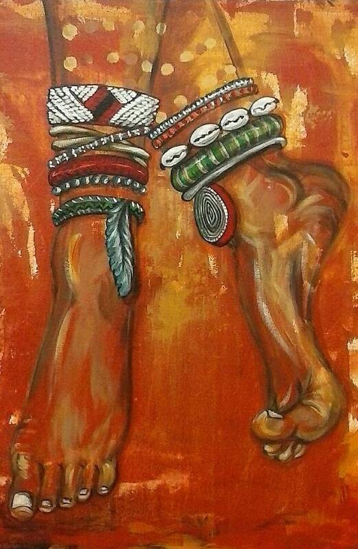 African Feet Art Print featuring the painting Adornment by Jenny Pickens