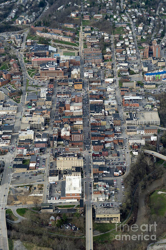 Aerial Art Print featuring the photograph Aerial of high street downtown Morgantown by Dan Friend